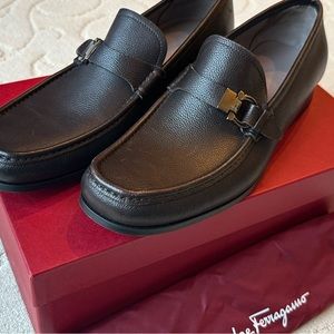 Salvatore Ferragamo ADAMMOON PIPER  Brown Pebbled Leather Men's Loafers 10.5